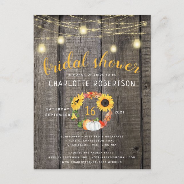 Carte Postale Couronne florale automnale rustique Mariage champê (Devant)