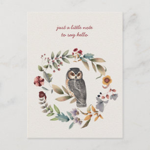 Carte Postale Couronne florale avec un hibou à l'intérieur pour 