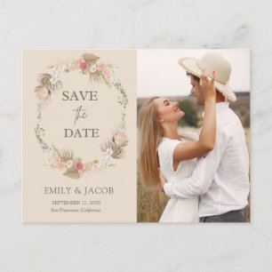 Carte Postale Couronne florale Boho Enregistrer la date