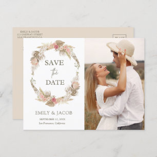 Carte Postale Couronne florale Boho Enregistrer la date