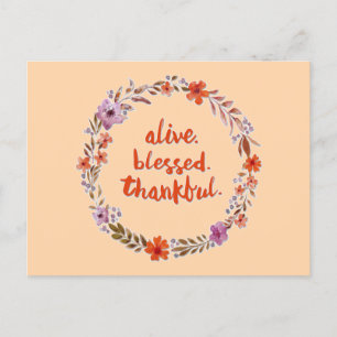 Carte Postale Couronne florale de Thanksgiving avec message