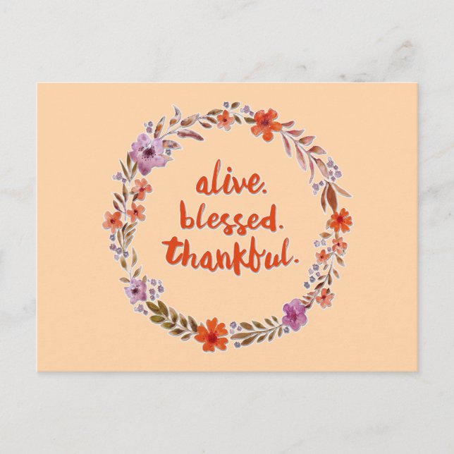 Carte Postale Couronne florale de Thanksgiving avec message (Devant)