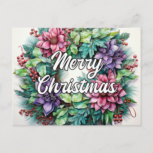 Carte Postale Couronne Joyeuses Fêtes | Joyeux Noël (Devant)