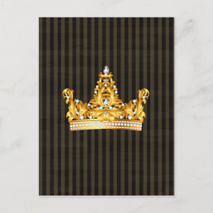 Carte Postale couronne or brun moutarde rayures royal noble