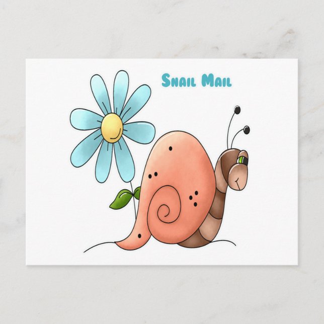 Carte Postale courrier d'escargot à fleur bleue (Devant)