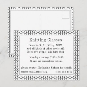 CARTE POSTALE "Cours de tricot" EN TRICOT LIGNE NO