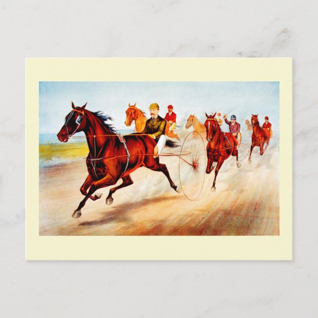 Carte Postale Course à cheval Art vintage (Devant)