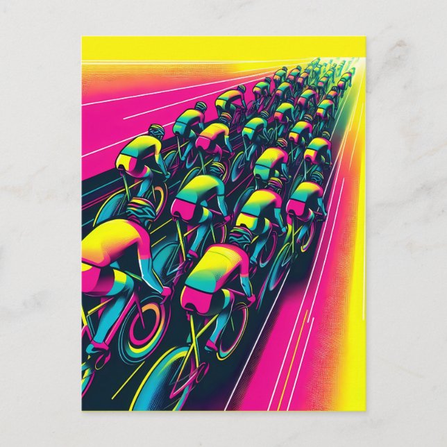 Carte Postale Course à vélo colorée (Devant)