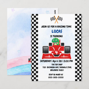 Carte Postale Course de dinosaure d'anniversaire voiture garçon 