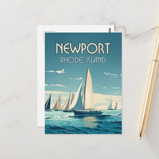 Carte Postale Course de yacht de Newport Rhode Island Vintage (Devant/Arrière en situation)