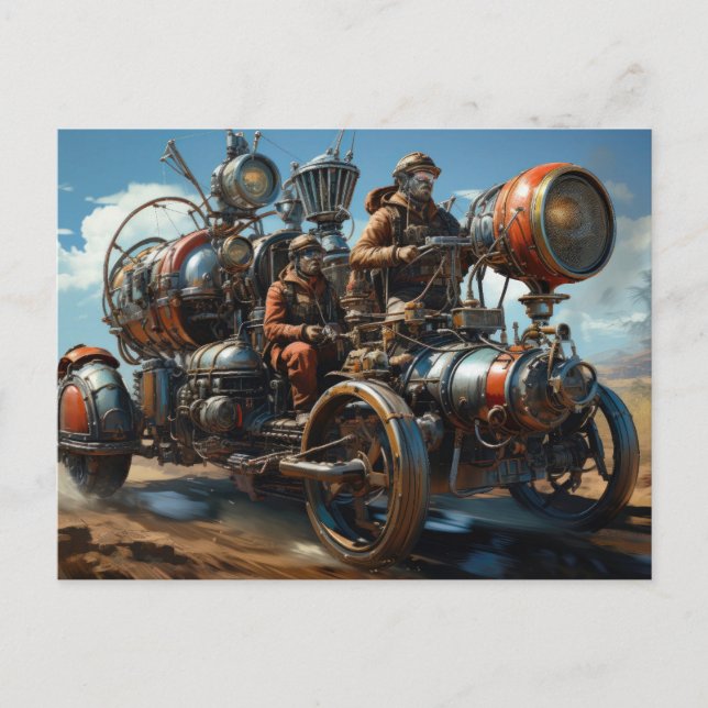 Carte Postale Course des voitures de fond Steampunk (Devant)