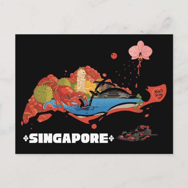 Carte Postale Course nocturne F1 de Singapour illustrée (Devant)