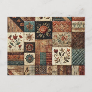 Carte Postale Courte patchwork en terre cuite, motif floral rust