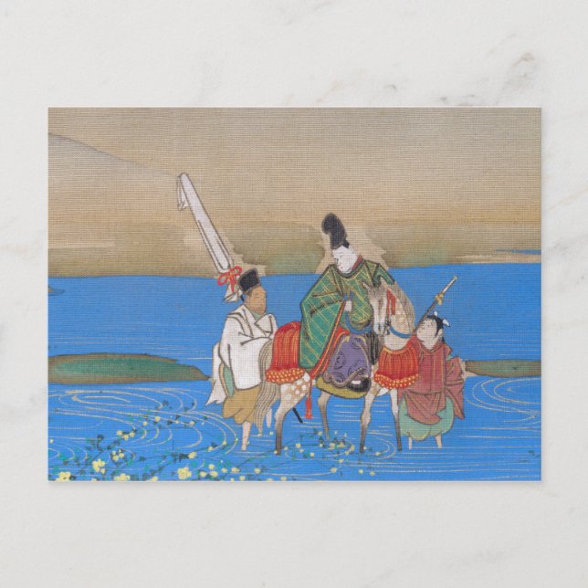 Carte Postale Courtisan masculin traversant à cheval la rivière (Devant)