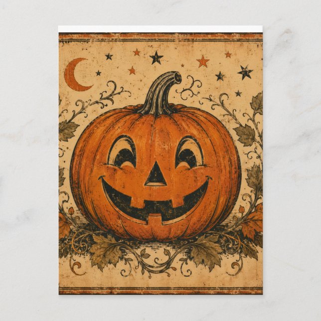Carte Postale Coussin de jet vintage citrouille Halloween (Devant)