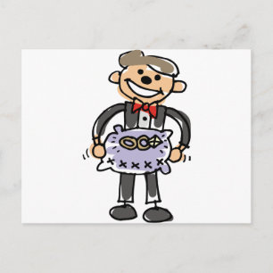 Carte Postale Coussin des anneaux de Mariage du porteur de sonne