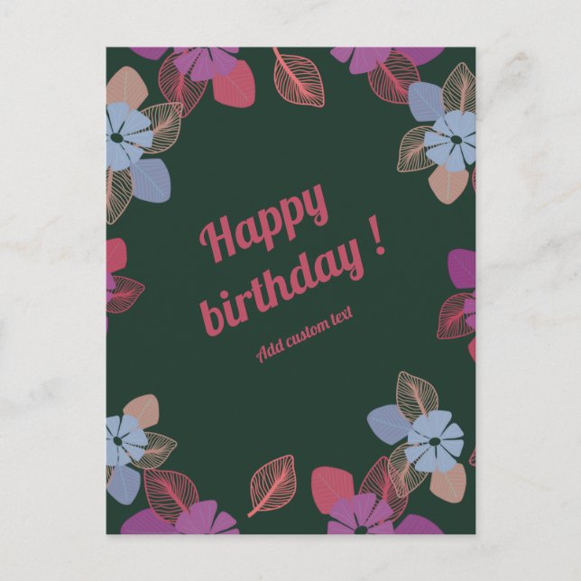 Carte Postale Coussin heureux anniversaire vert floral simple (Devant)