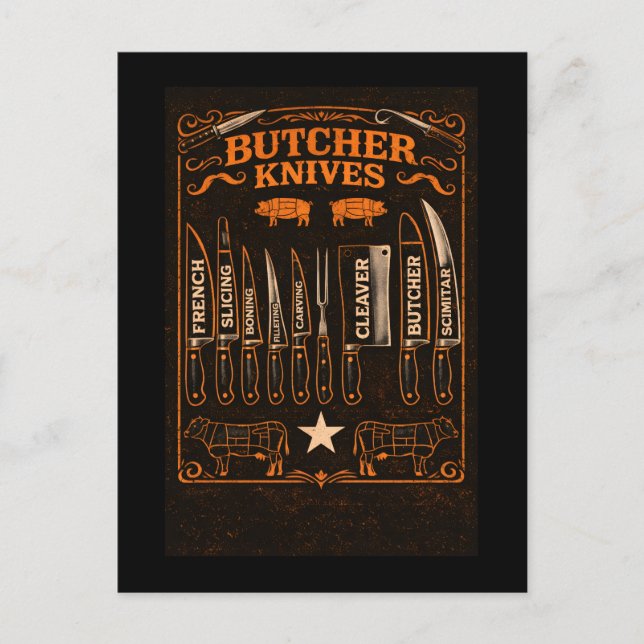 Carte Postale Couteaux de boucher (Devant)
