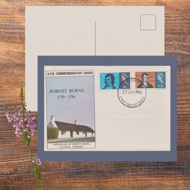 Carte Postale Couverture Premier Jour Robert Burns 1966 Antique  (Robert Burns Poet Commemorative First Day Cover Vintage Royal Mail Postage Stamps Pen Pal Letter)