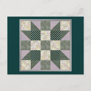 Carte Postale Couvre-lit Patchwork Étoile Vert Dk Et Lavande