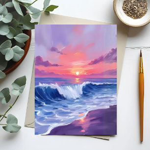 Carte Postale Cove de Cotton Candy   Océan Rose Peint à l'Aquare