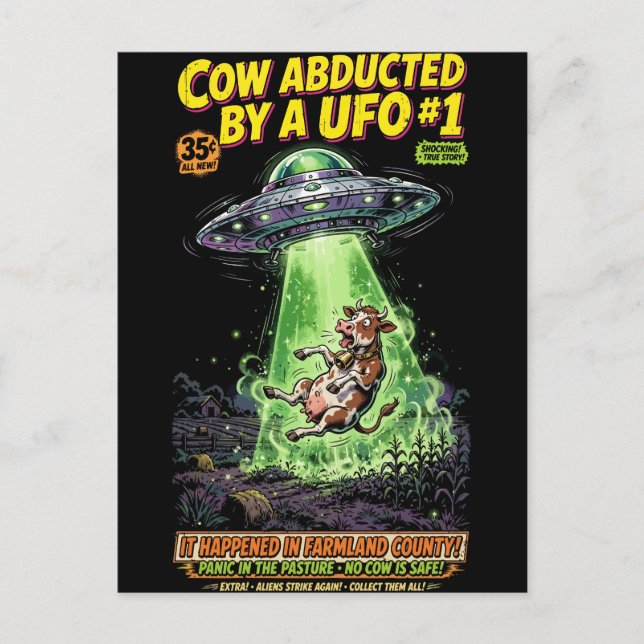 Carte Postale Cow Abducted by a UFO #1 (Devant)