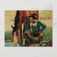 Cow-boy abreuvant son cheval par NC Wyeth