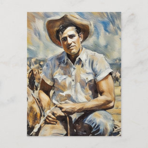 Carte Postale cow-boy assis sur une clôture peignant l'art weste