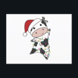 Carte Postale Cow Cheerful Christmas Winter Animals<br><div class="desc">The cow at Christmas with fairy lights. Funny animals with toxits and snow for the holidays. Donc Funny for Christmas in July. Cows are cute animals et perfect pour Christmas.</div>