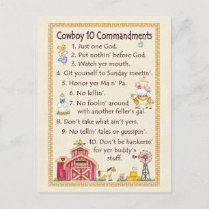 Carte Postale Cowboy 10 Commandments - Fun de ferme