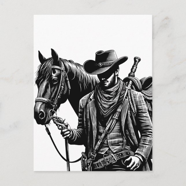 Carte Postale Cowboy à cheval illustration de l'art occidental (Devant)