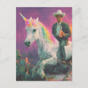 Carte Postale Cowboy à cheval sur une licorne dans le désert