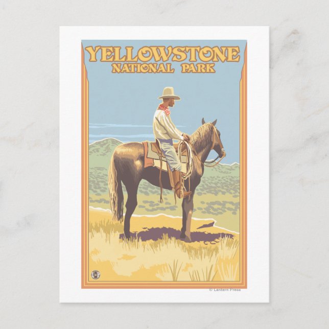 Carte Postale Cowboy à cheval - Yellowstone National (Devant)