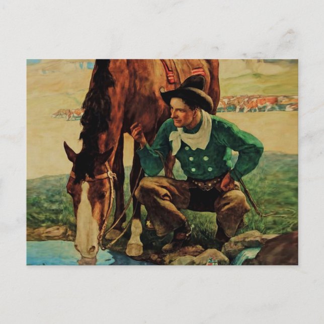 Carte Postale Cowboy arroser son cheval par NC Wyeth (Devant)