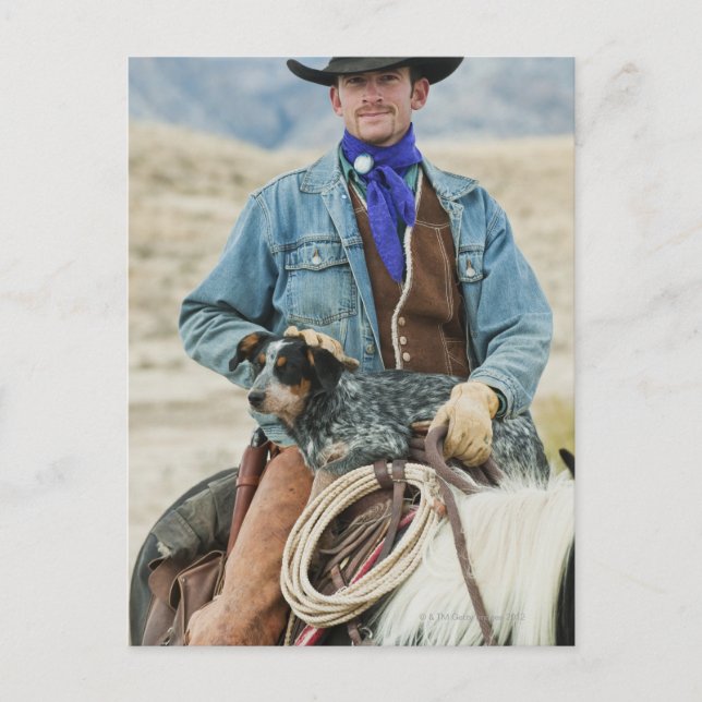 Carte Postale Cowboy et chien à cheval (Devant)