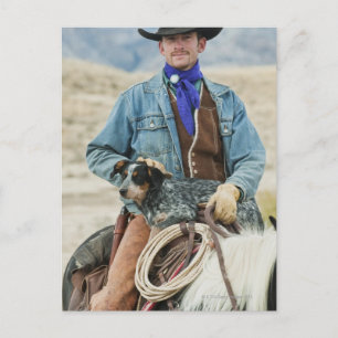 Carte Postale Cowboy et chien à cheval