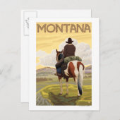 Carte Postale Cowboy & HorseMontanaVintage Affiche de voyage (Devant / Derrière)