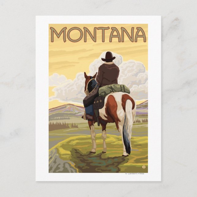Carte Postale Cowboy & HorseMontanaVintage Affiche de voyage (Devant)