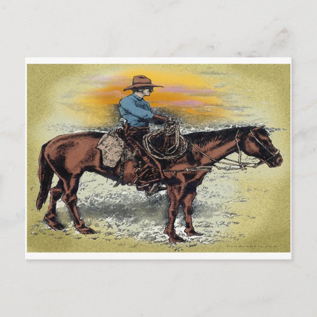 Carte Postale Cowboy n Sunset (Devant)