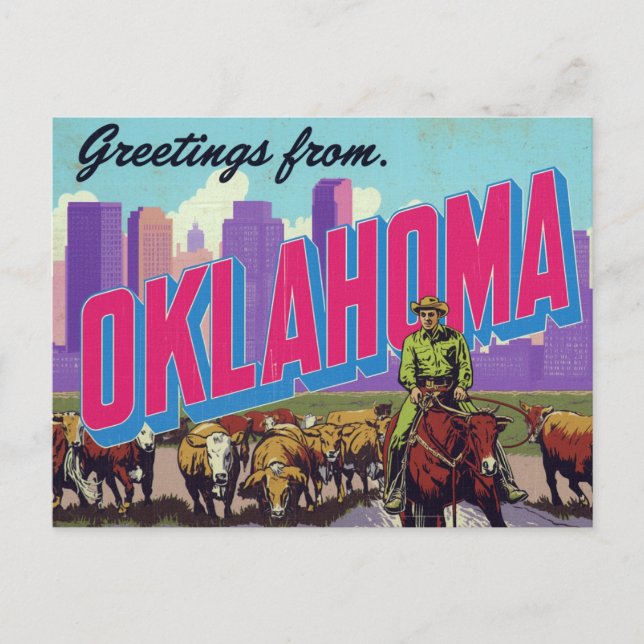 Carte Postale Cowboy Oklahoma Cattle City (Devant)