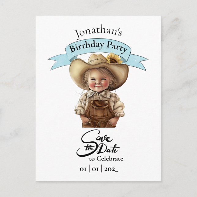 Carte postale Cowboy Sauver la date d'anniversaire (Devant)