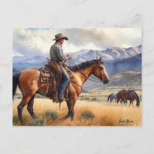 Carte Postale Cowboy sur Buckskin Horse
