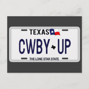 Carte Postale Cowboy Up !  Plaque de licence CWBY UP Texas