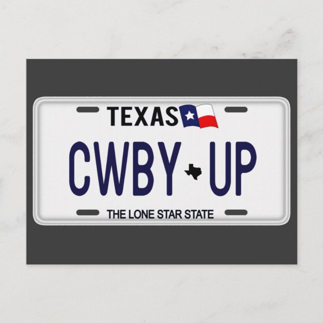 Carte Postale Cowboy Up ! Plaque de licence CWBY UP Texas (Devant)