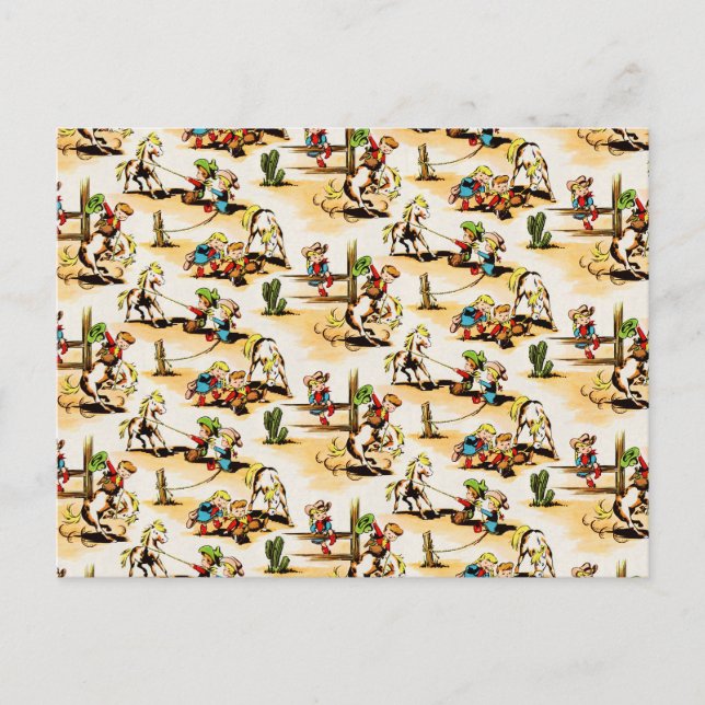 Carte Postale Cowboy vintage Country Kids Pony Cactus (Devant)