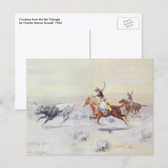 Carte Postale Cowboys du Bar Triangle par CM Russell (Devant / Derrière)