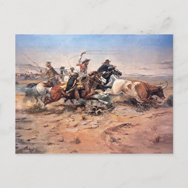 Carte Postale Cowboys roping a steer, 1897 (huile sur toile) (Devant)