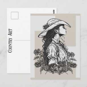 Carte Postale Cowgirl Country Western Dans Une Brise Art Cowboy