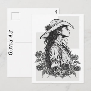 Carte Postale Cowgirl dans un pays western Art de cow-boy