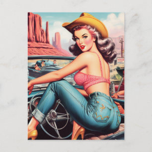 Carte Postale Cowgirl Pin-Up Vintage